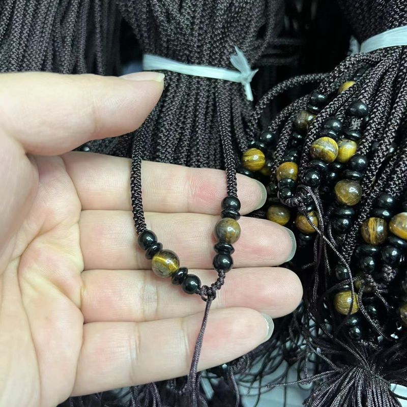 Natural 8 Cm Tiger Eye Stone Hand-Woven Longwen Rope Is Not Adjustable Sweater Lanyard Specification drawing