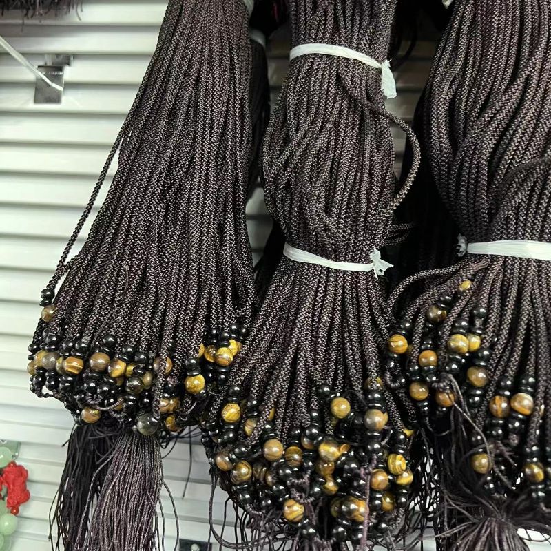 Natural 8 Cm Tiger Eye Stone Hand-Woven Longwen Rope Is Not Adjustable Sweater Lanyard Item Picture