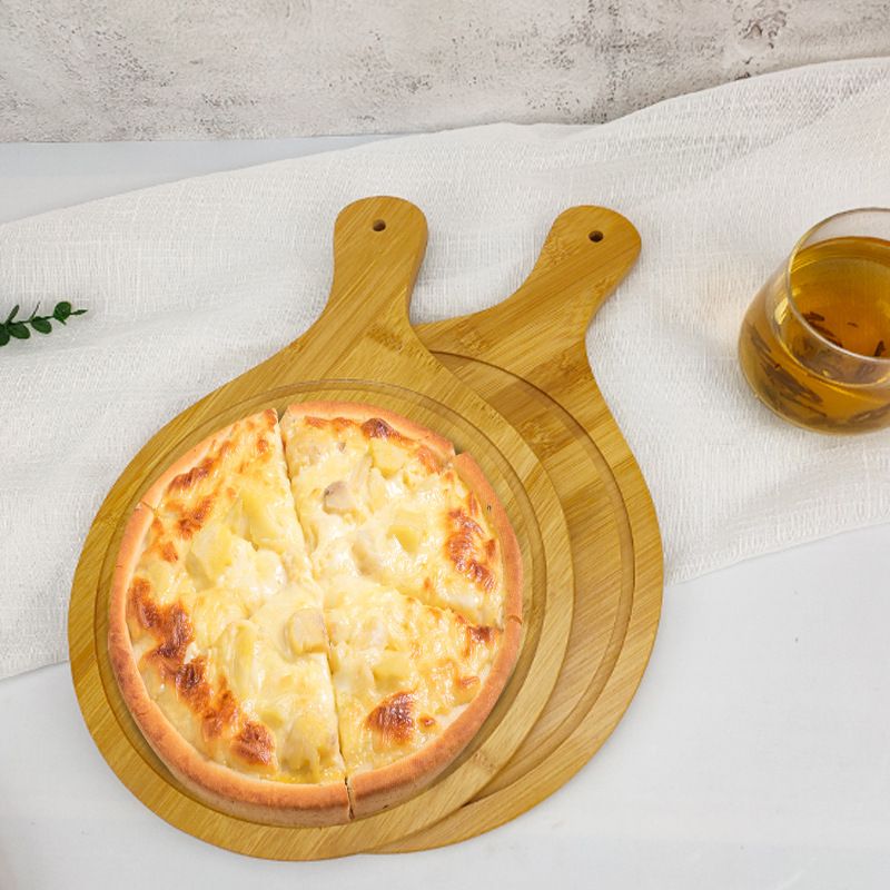 日式竹木披萨板圆形手柄牛排披萨盘家用烘焙木质披萨托盘厨房餐具详情图5