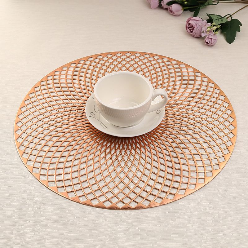 欧式西餐垫 圆形风扇花型PVC镂空餐桌垫 纯色隔热免洗易打理杯垫详情8