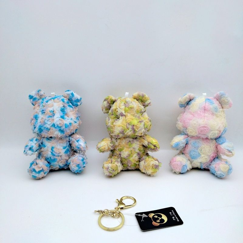 Cute rose bear plush keychain mini bear toy pendant couple backpack bag pendant gift