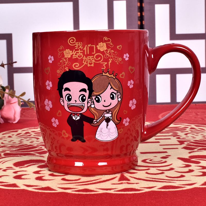 Spot Couple Mug Wedding Festival Festival Supplies Cartoon Creative Wholesale Specification drawing