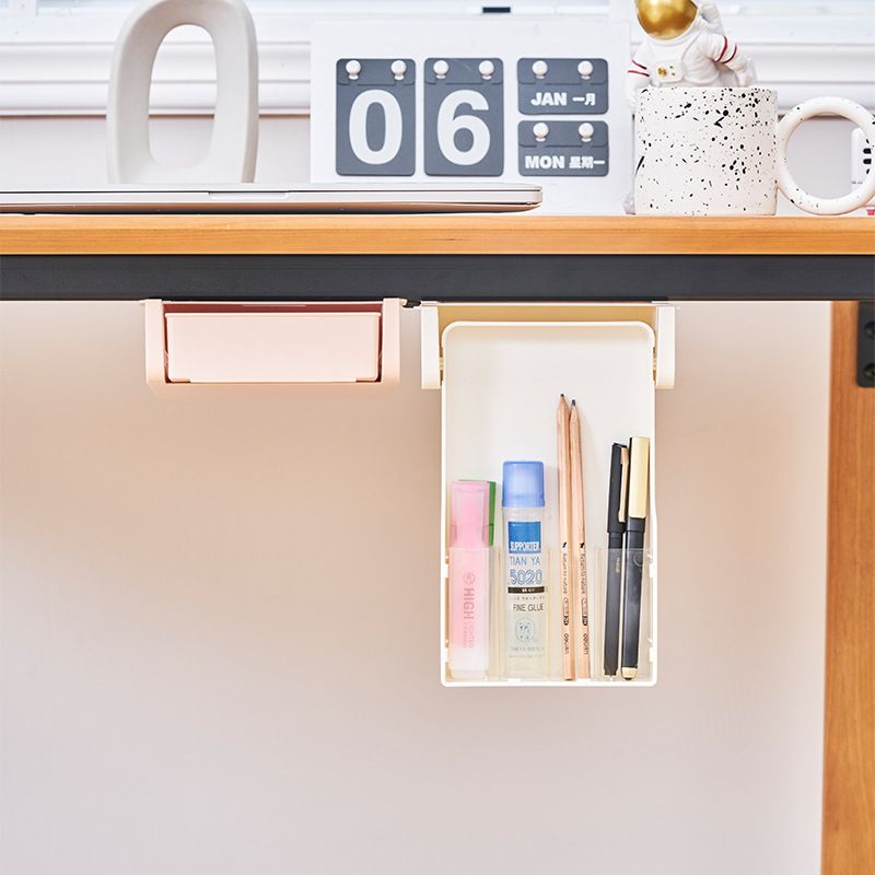 A solid-color hidden adjustable small drawer storage box with no holes or marks under the desk in the office dormitory full figure