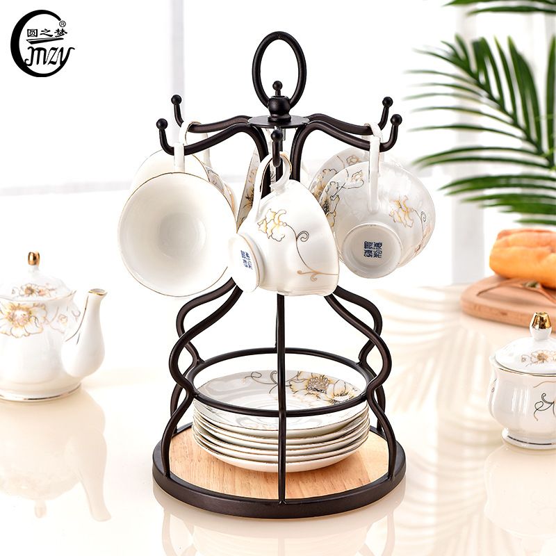 Household Multifunctional Hanging Cup Holder Living Room Kitchen Portable Drain Rack, Wooden Coffee Cup Holder