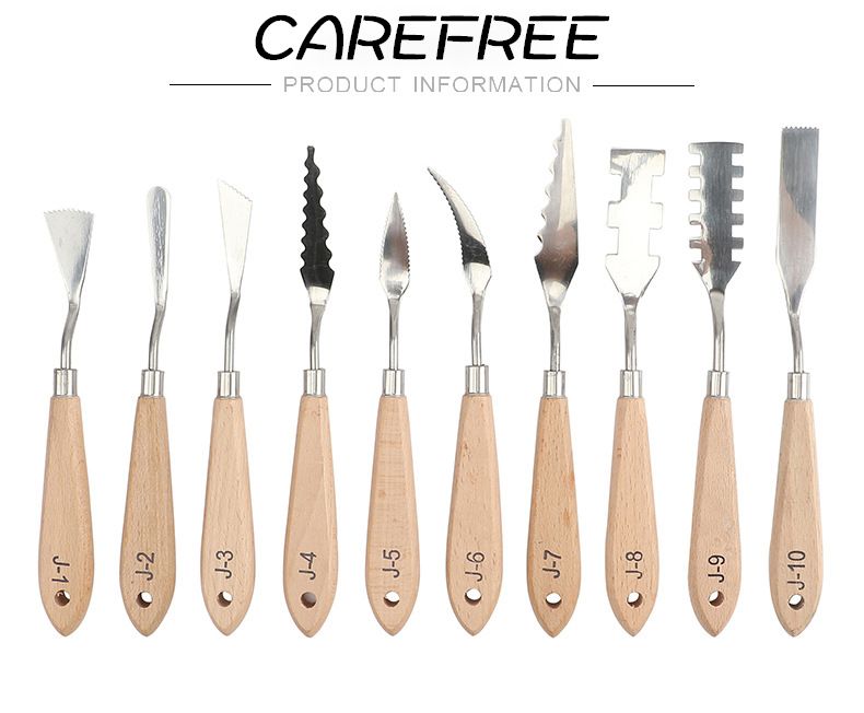 Amazon Wooden handle natural wood color stainless steel color palette knife Oil Painting scraper set 10-piece, 20-piece set details Picture