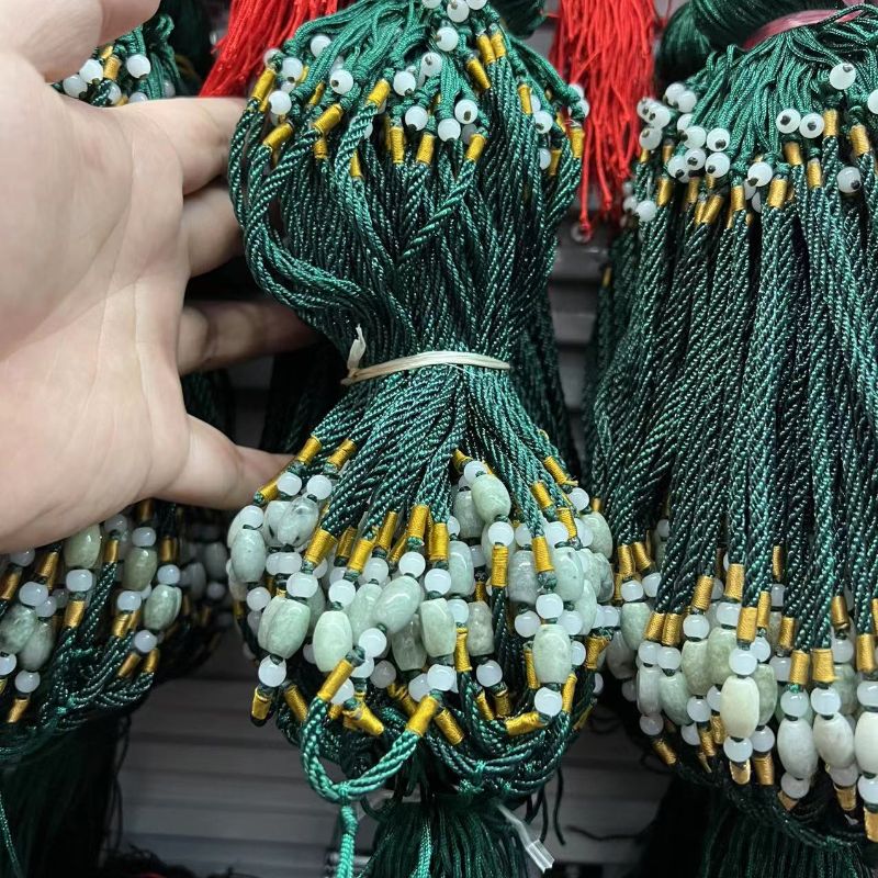 1块钱手工编织3毫米A货翡翠米珠璎珞线墨绿色可调节项链绳