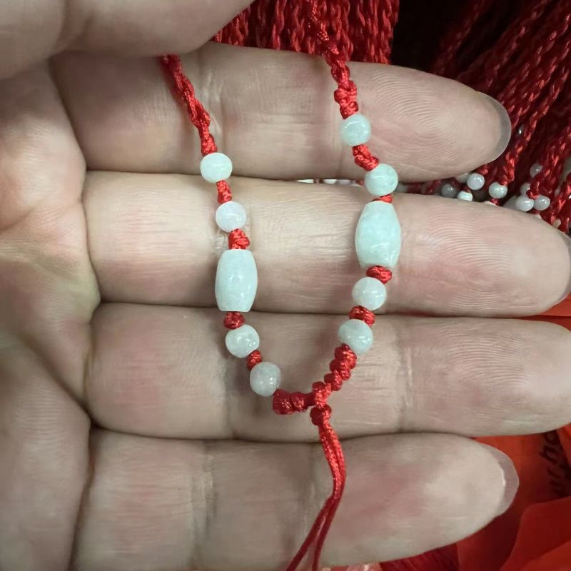 1 pieza tejido a mano rojo café negro verde oscuro todo esmeralda mijo perlas jade colgante cordón collar cuerda roja details Picture