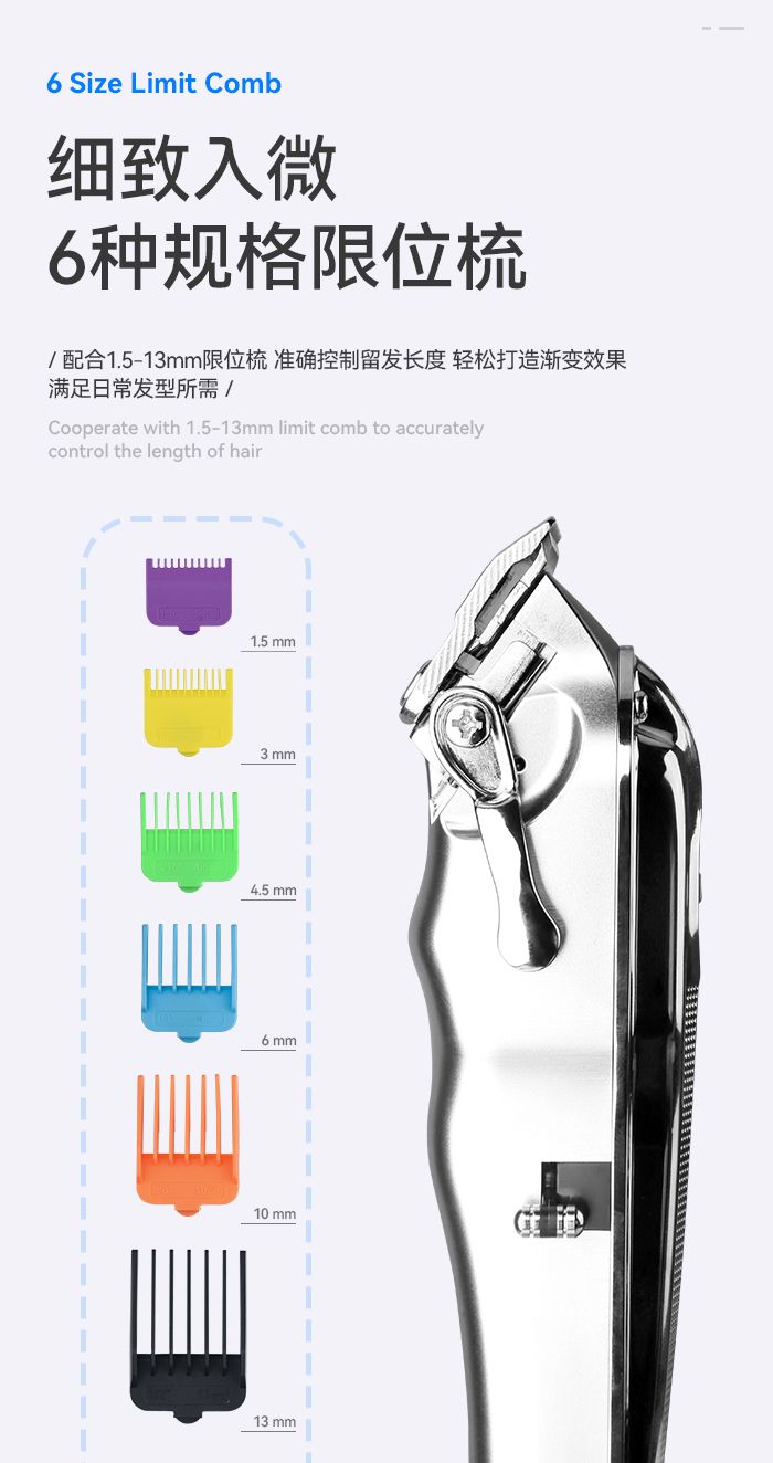 跨境厂家直销电推剪 科美KM-517 液晶显示 彩色限位梳 动刀可调详情10