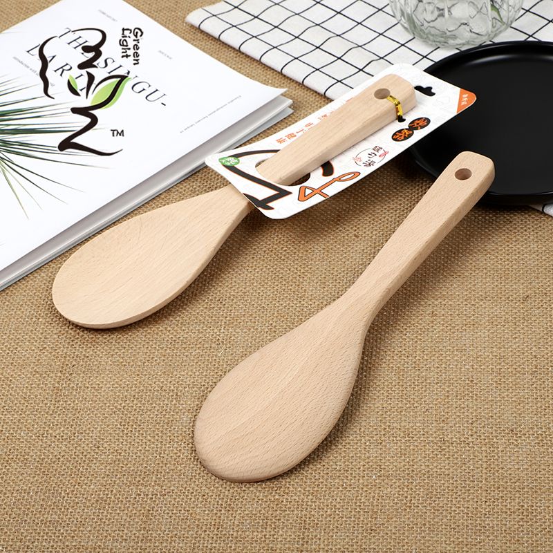 Beech wood rice spoon 23*7.5CM frying pan flat spatula rice spoon digging rice spoon rice cooker rice spoon non-stick pan 2 rice spoons details Picture