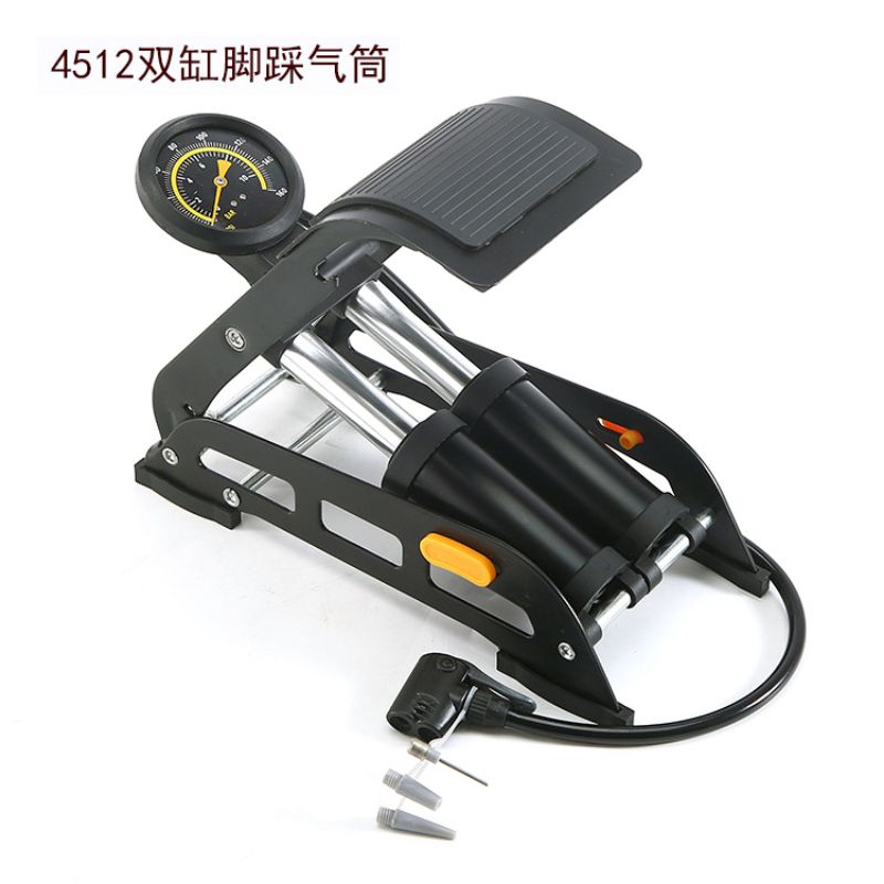 4512 Bicycle double-cylinder pedal air pump with pressure gauge, folding car, motorcycle, bicycle pedal air pump, air pump Item Picture