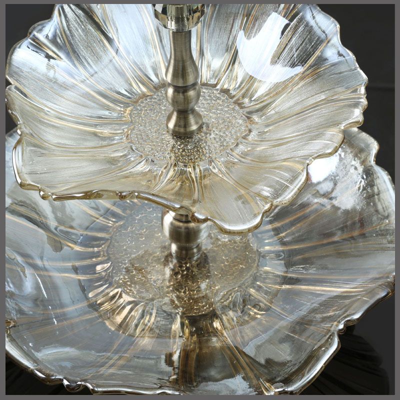 超大双层欧式家用水晶玻璃创意水果盘定制 厂家条纹双层透明果盘详情图1