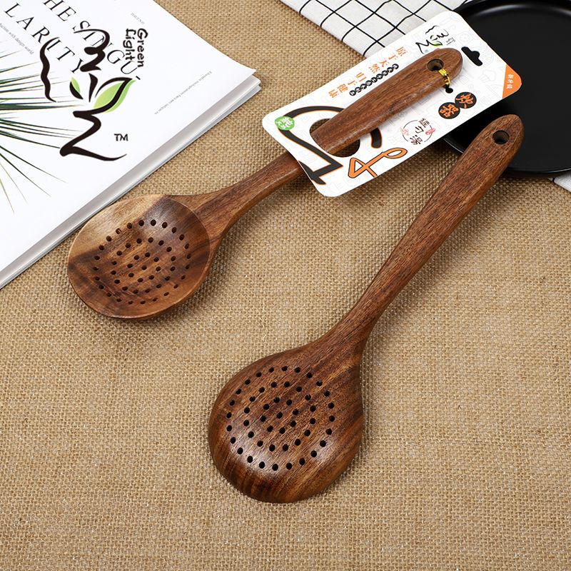 Acacia wood strainer, large soup spoon, high-quality solid wood kitchen cooking spatula, household wooden spoon, wooden salad spoon, rice mixing spoon details Picture