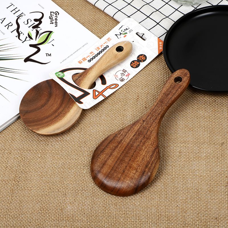 19*8CM acacia wooden spoon, large soup spoon, high-quality solid wood kitchen cooking spatula, household wooden spoon, salad spoon, rice mixing spoon details Picture