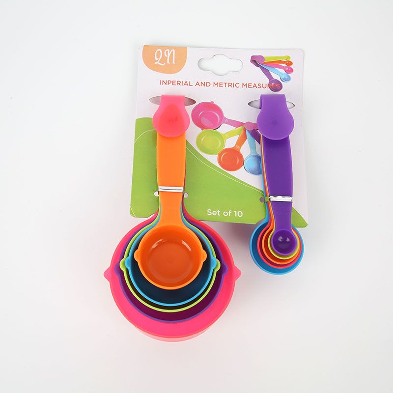 Customized Card head packaging Colorful 10-piece set Kitchen measuring Tools Plastic Measuring Cups And Spoons Set thumbnail