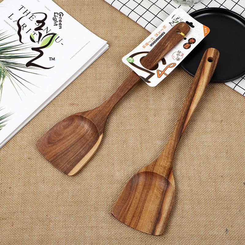 Acacia wood spatula 34*8.5CM, special wooden spatula for non-stick pans, large-curved upturned spatula, high-temperature resistant long-handled spatula full figure