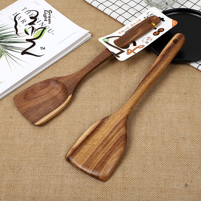 Acacia wood spatula 34*8.5CM, special wooden spatula for non-stick pans, large-curved upturned spatula, high-temperature resistant long-handled spatula details Picture