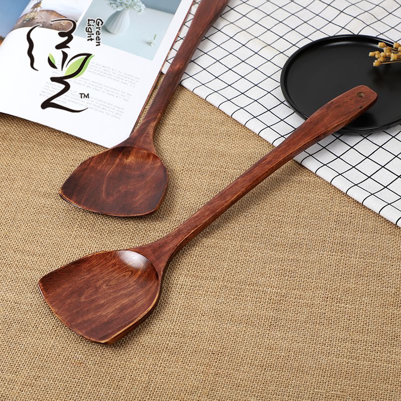 Green light card-inserting old paint spatula 39*10CM non-stick spatula, household non-stick spatula, wooden spoon, high-temperature resistant wooden stir-frying spatula Specification drawing
