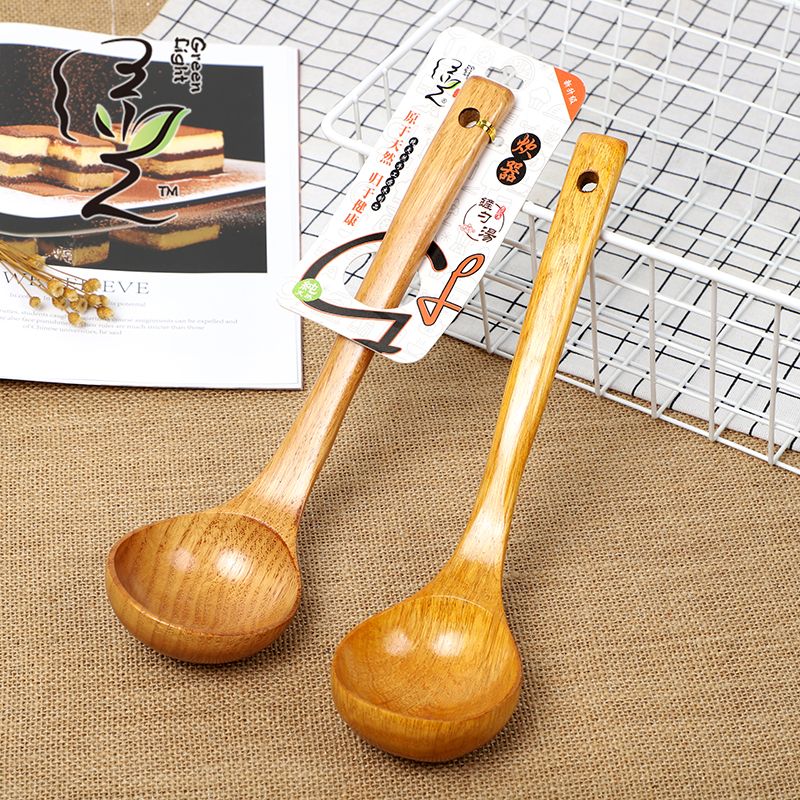 Green Light Card Insert premium oil spoon 27*8CM long-handled wooden soup spoon, household wooden spoon, large soup spoon, Japanese ramen spoon, porridge and rice serving spoon full figure