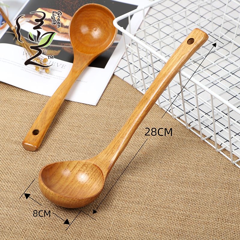 Green Light Card Insert premium oil spoon 27*8CM long-handled wooden soup spoon, household wooden spoon, large soup spoon, Japanese ramen spoon, porridge and rice serving spoon Application Scenario