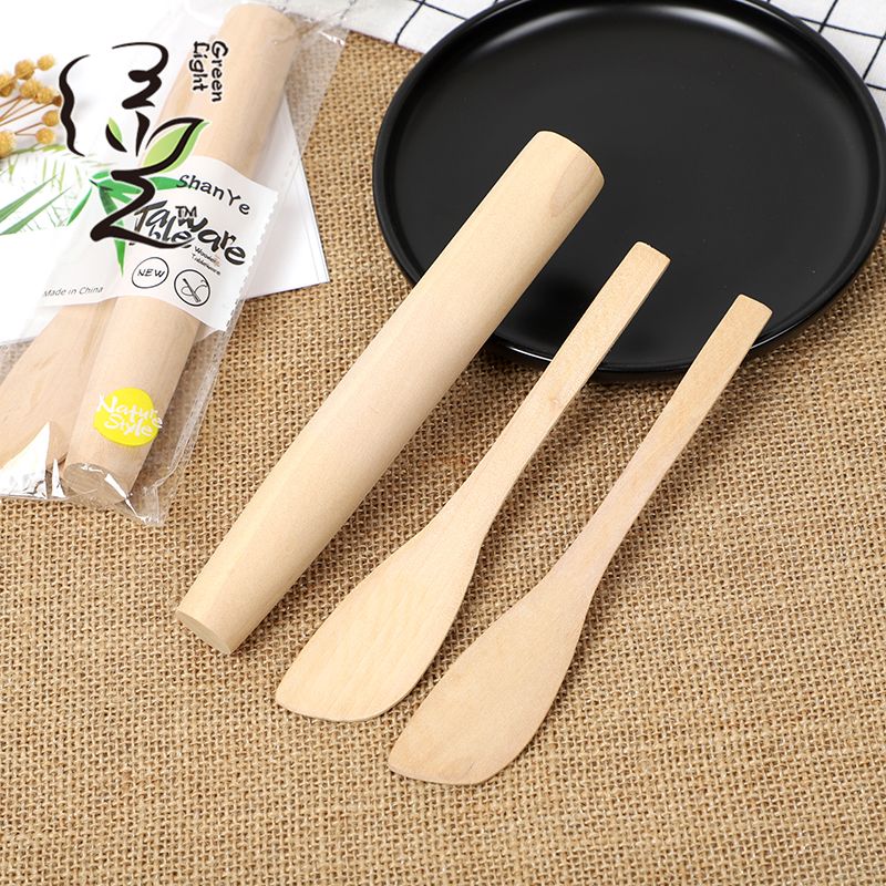Three-piece rolling pin set, dumpling dough sticks, dumpling wrappers, large household dough rolling sticks, rolling dumpling wrappers, wooden rolling pins, baking rods Application Scenario