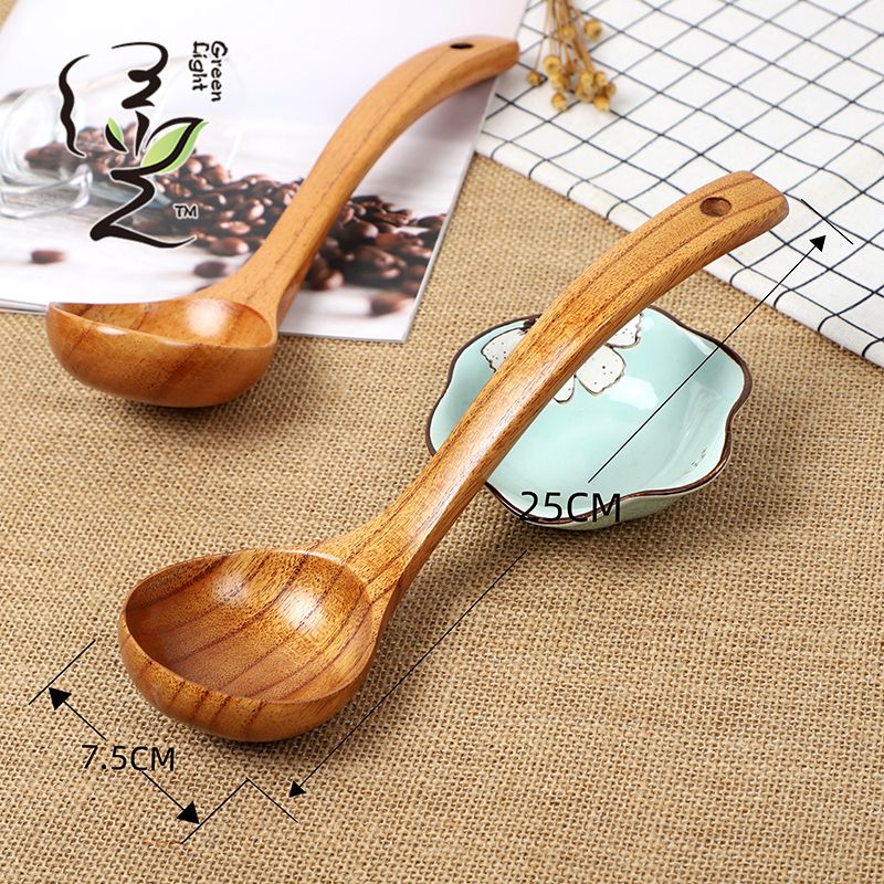 Green Light Card Insert premium medium soup spoon 25*7.5CM long-handled wooden soup spoon, household wooden spoon, large soup spoon, Japanese ramen spoon, porridge and rice serving spoon Application Scenario