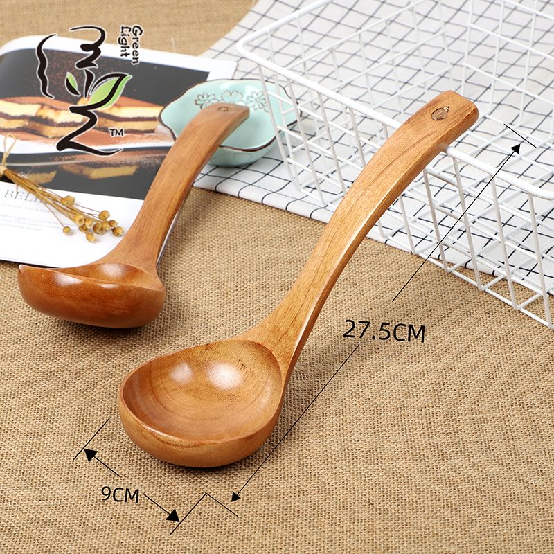 Green Light Card Insert Premium large soup Spoon 27.5*9CM long-handled wooden soup spoon, household wooden spoon, large soup spoon, Japanese ramen spoon, porridge and rice serving spoon Application Scenario