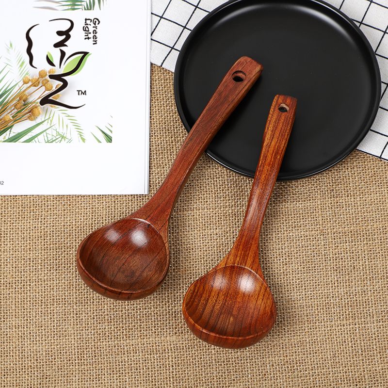 Green Light Card insert premium old lacquer small soup spoon 20*6CM long-handled wooden soup spoon, household wooden spoon, large soup spoon, Japanese ramen spoon, porridge and rice serving spoon