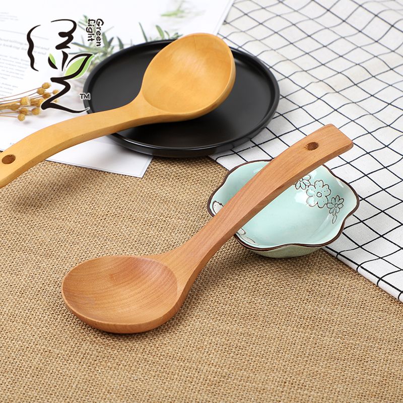 Solid wood small soup spoon 24*7.2CM, long-handled wooden soup spoon, household wooden spoon, large soup spoon, Japanese ramen spoon, and spoon for serving porridge and rice Specification image