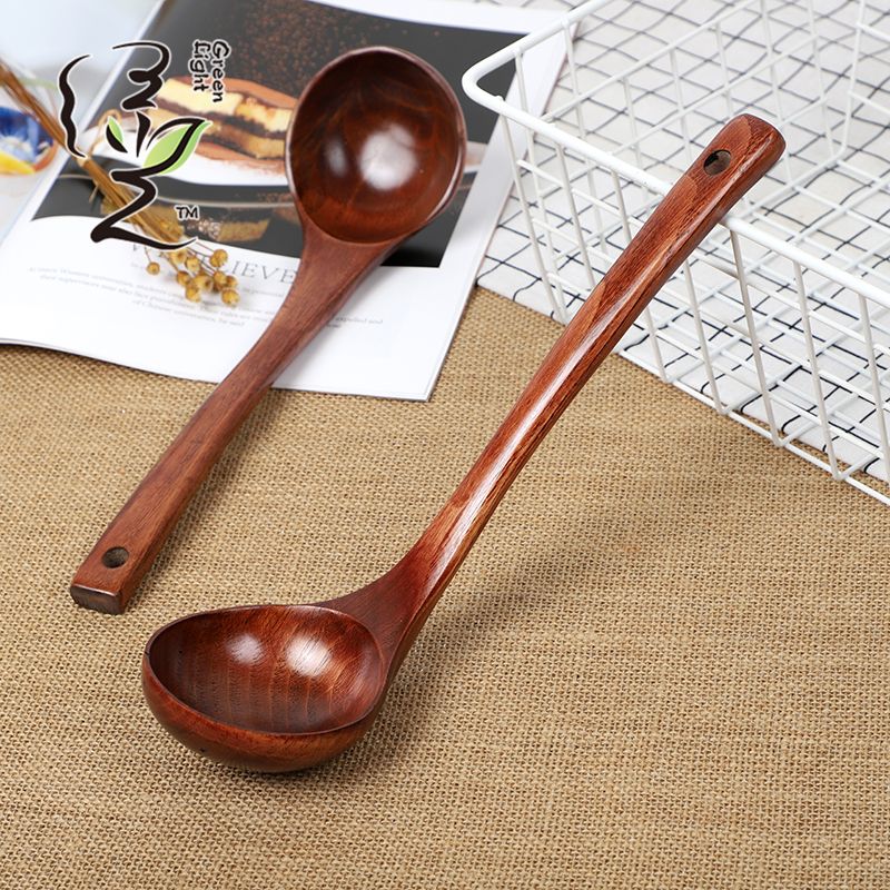 Green Light Card Insert premium oil spoon 27*8CM long-handled wooden soup spoon, household wooden spoon, large soup spoon, Japanese ramen spoon, porridge and rice serving spoon Specification image