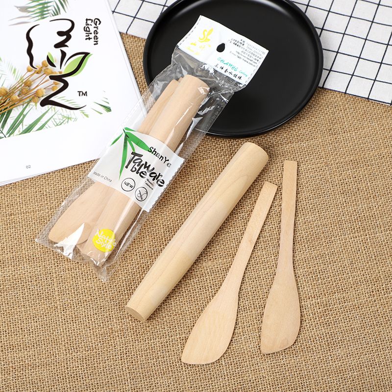 Three-piece rolling pin set, dumpling dough sticks, dumpling wrappers, large household dough rolling sticks, rolling dumpling wrappers, wooden rolling pins, baking rods Specification drawing