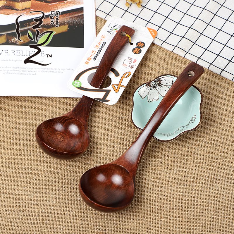Green light card insert old lacquer fine medium soup spoon 24*7.5CM long handle wooden soup spoon, household wooden spoon, large soup spoon, Japanese ramen spoon, and spoon for serving porridge and rice