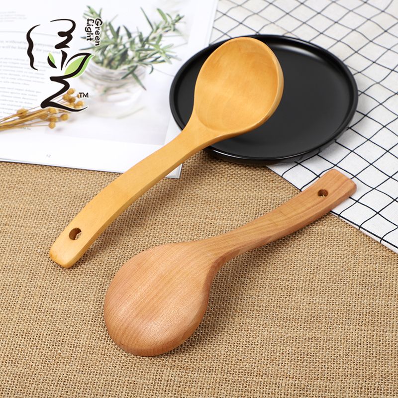 Solid wood small soup spoon 24*7.2CM, long-handled wooden soup spoon, household wooden spoon, large soup spoon, Japanese ramen spoon, and spoon for serving porridge and rice details Picture