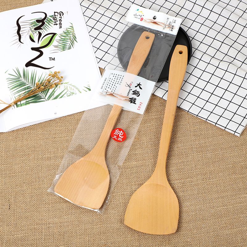Solid wood spatula 39* 9.5cm non-stick wok spatula household non-stick wok spatula wooden spoon heat resistant wood cooking spatula thumbnail