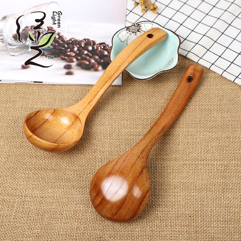 Green Light Card Insert premium medium soup spoon 25*7.5CM long-handled wooden soup spoon, household wooden spoon, large soup spoon, Japanese ramen spoon, porridge and rice serving spoon details Picture