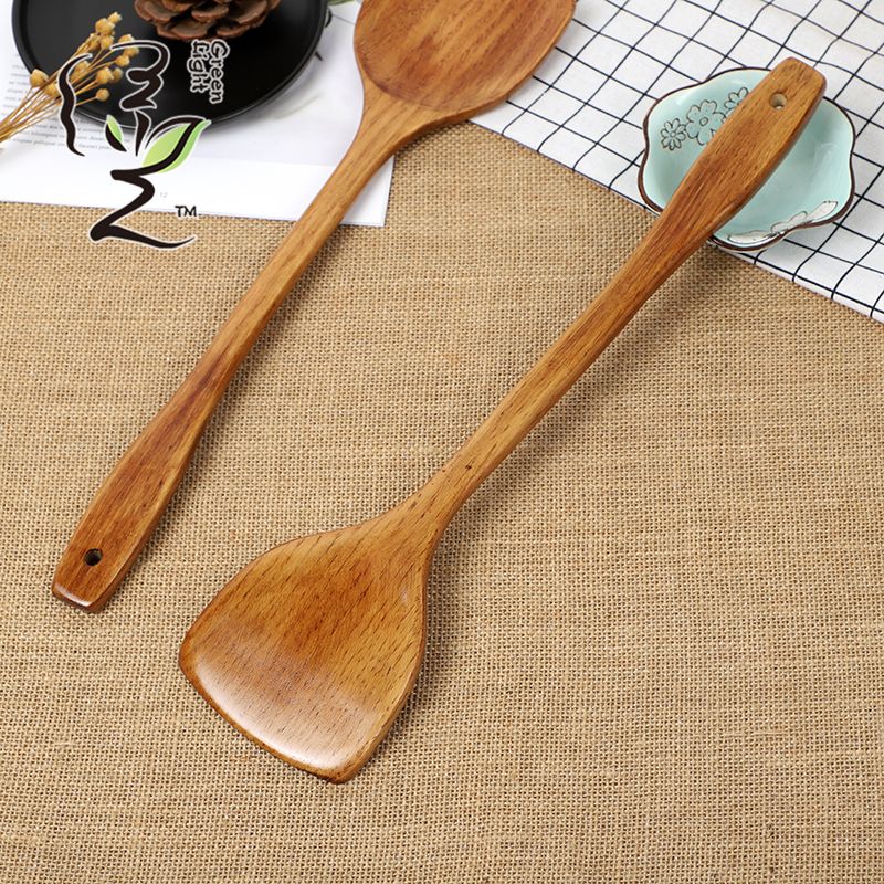 Green light card-inserting large spatula 39*9.8CM non-stick spatula, household non-stick spatula, wooden spoon, high-temperature resistant wooden stir-frying spatula details Picture