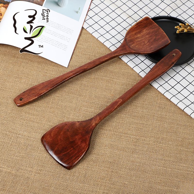Green light card-inserting old paint spatula 39*10CM non-stick spatula, household non-stick spatula, wooden spoon, high-temperature resistant wooden stir-frying spatula details Picture