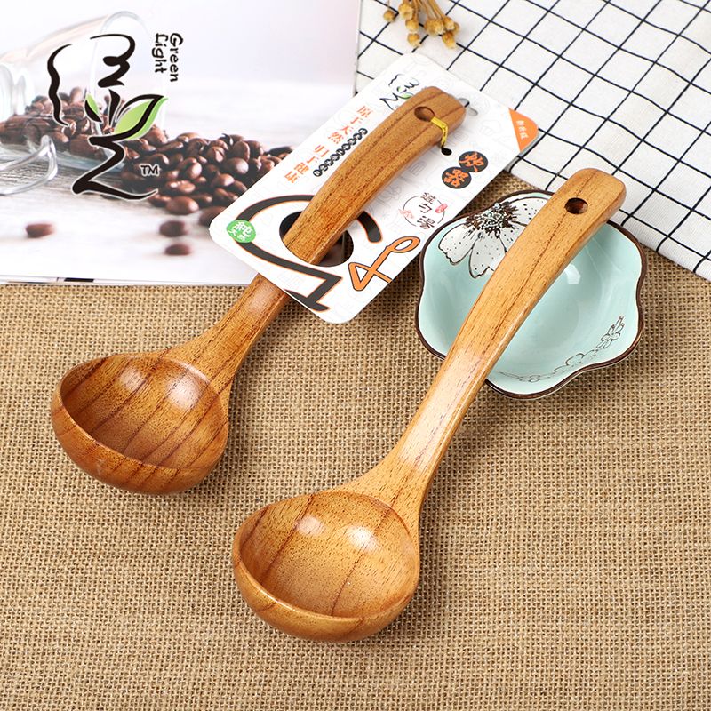 Green Light Card Insert premium medium soup spoon 25*7.5CM long-handled wooden soup spoon, household wooden spoon, large soup spoon, Japanese ramen spoon, porridge and rice serving spoon