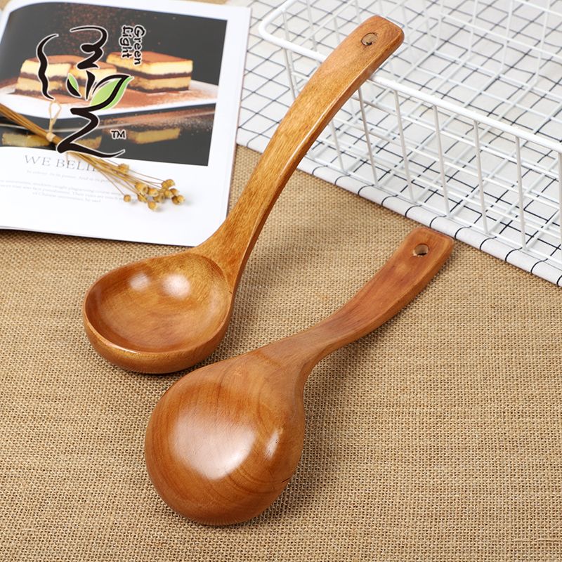 Green Light Card Insert Premium large soup Spoon 27.5*9CM long-handled wooden soup spoon, household wooden spoon, large soup spoon, Japanese ramen spoon, porridge and rice serving spoon details Picture