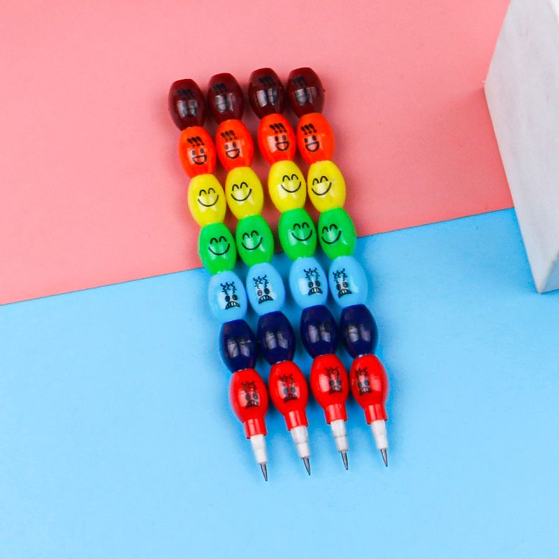 创意珠子拼装免削铅笔彩虹铅笔可换头笑脸铅笔小学生文具奖品批发