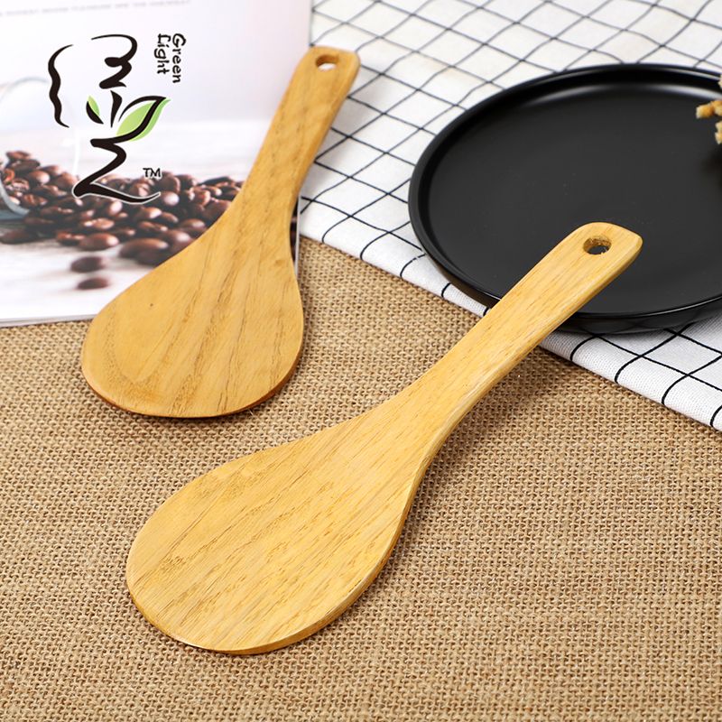 Small round rice spoon with a small leaf, 20.5*7.8 CM, pointed tail rice spoon, wooden rice serving spoon, rice digging spoon, electric rice cooker rice spoon Specification image