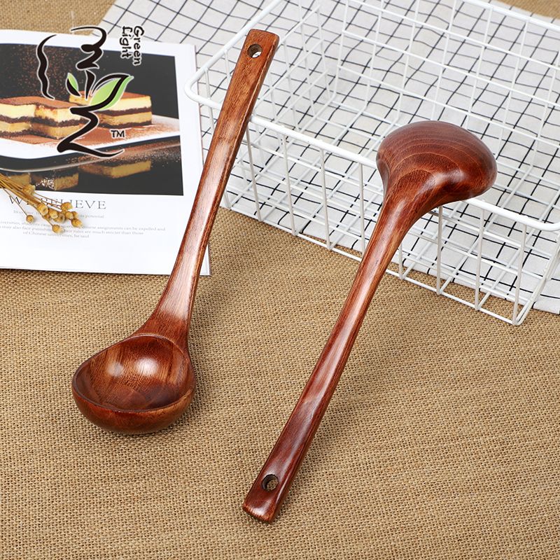 Green Light Card Insert premium oil spoon 27*8CM long-handled wooden soup spoon, household wooden spoon, large soup spoon, Japanese ramen spoon, porridge and rice serving spoon details Picture