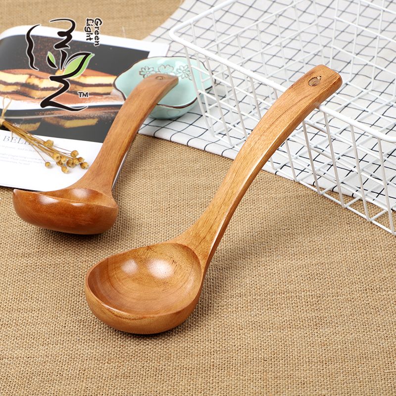 Green Light Card Insert Premium large soup Spoon 27.5*9CM long-handled wooden soup spoon, household wooden spoon, large soup spoon, Japanese ramen spoon, porridge and rice serving spoon Specification drawing