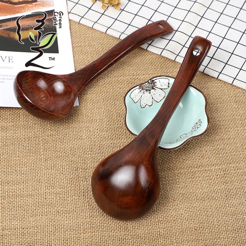 Green light card insert old lacquer fine medium soup spoon 24*7.5CM long handle wooden soup spoon, household wooden spoon, large soup spoon, Japanese ramen spoon, and spoon for serving porridge and rice details Picture