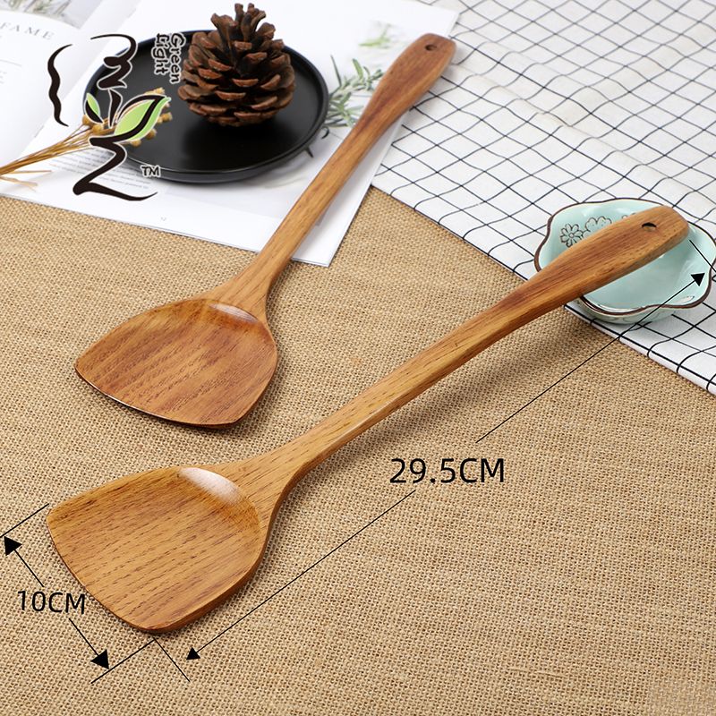 Green light card-inserting large spatula 39*9.8CM non-stick spatula, household non-stick spatula, wooden spoon, high-temperature resistant wooden stir-frying spatula Application Scenario