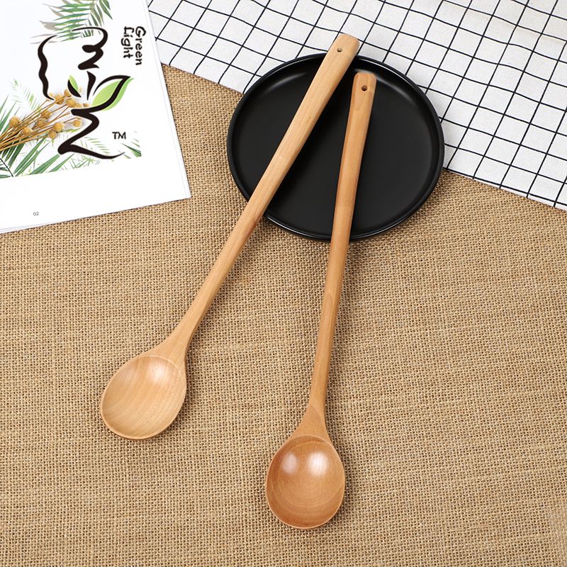 Solid wood long handle round head spoon 33* 5.2cm coffee spoon hot pot seasoning spoon stir stick small spoon milk tea honey seasoning measuring spoon thumbnail