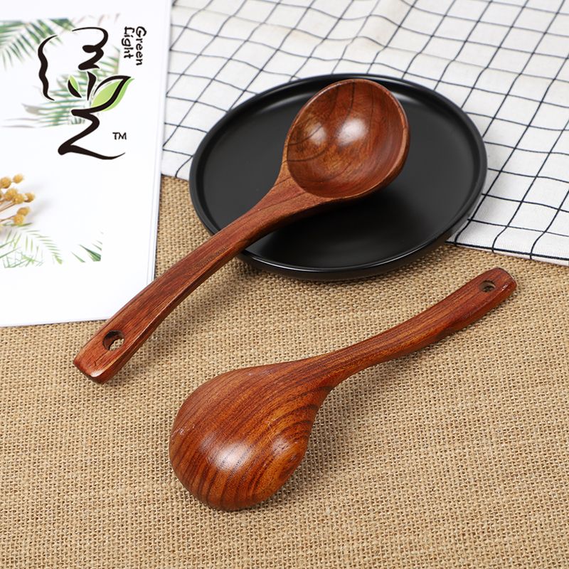 Green Light Card insert premium old lacquer small soup spoon 20*6CM long-handled wooden soup spoon, household wooden spoon, large soup spoon, Japanese ramen spoon, porridge and rice serving spoon details Picture