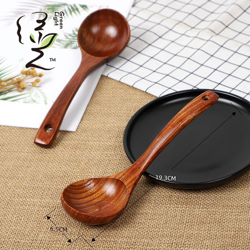 Green Light Card insert premium old lacquer small soup spoon 20*6CM long-handled wooden soup spoon, household wooden spoon, large soup spoon, Japanese ramen spoon, porridge and rice serving spoon Application Scenario