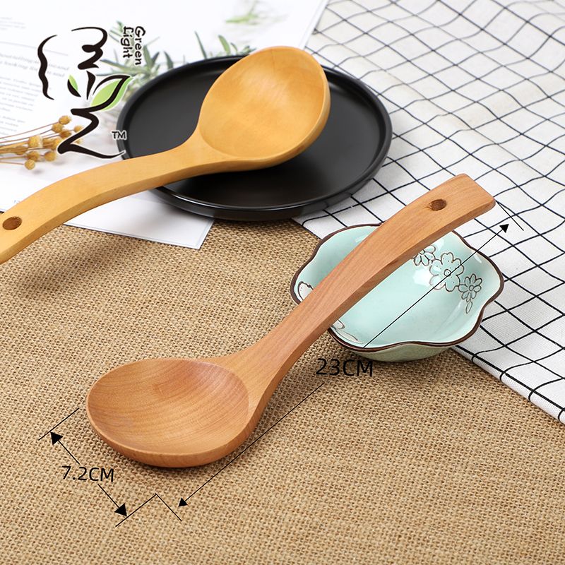 Solid wood small soup spoon 24*7.2CM, long-handled wooden soup spoon, household wooden spoon, large soup spoon, Japanese ramen spoon, and spoon for serving porridge and rice Application Scenario