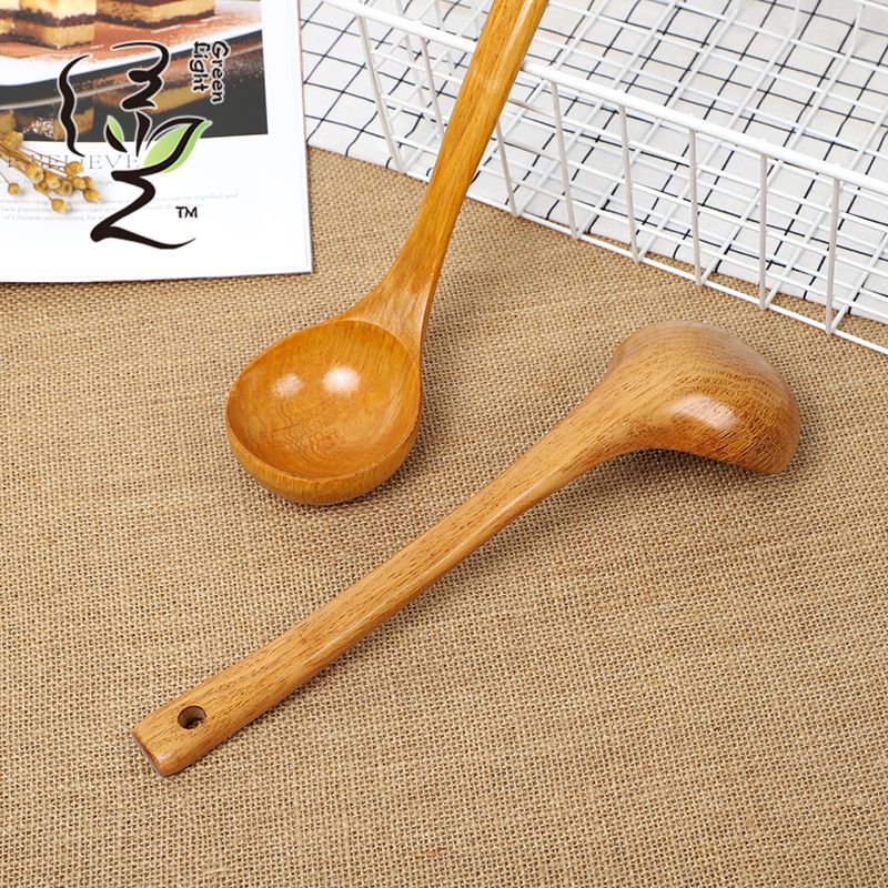 Green Light Card Insert premium oil spoon 27*8CM long-handled wooden soup spoon, household wooden spoon, large soup spoon, Japanese ramen spoon, porridge and rice serving spoon details Picture