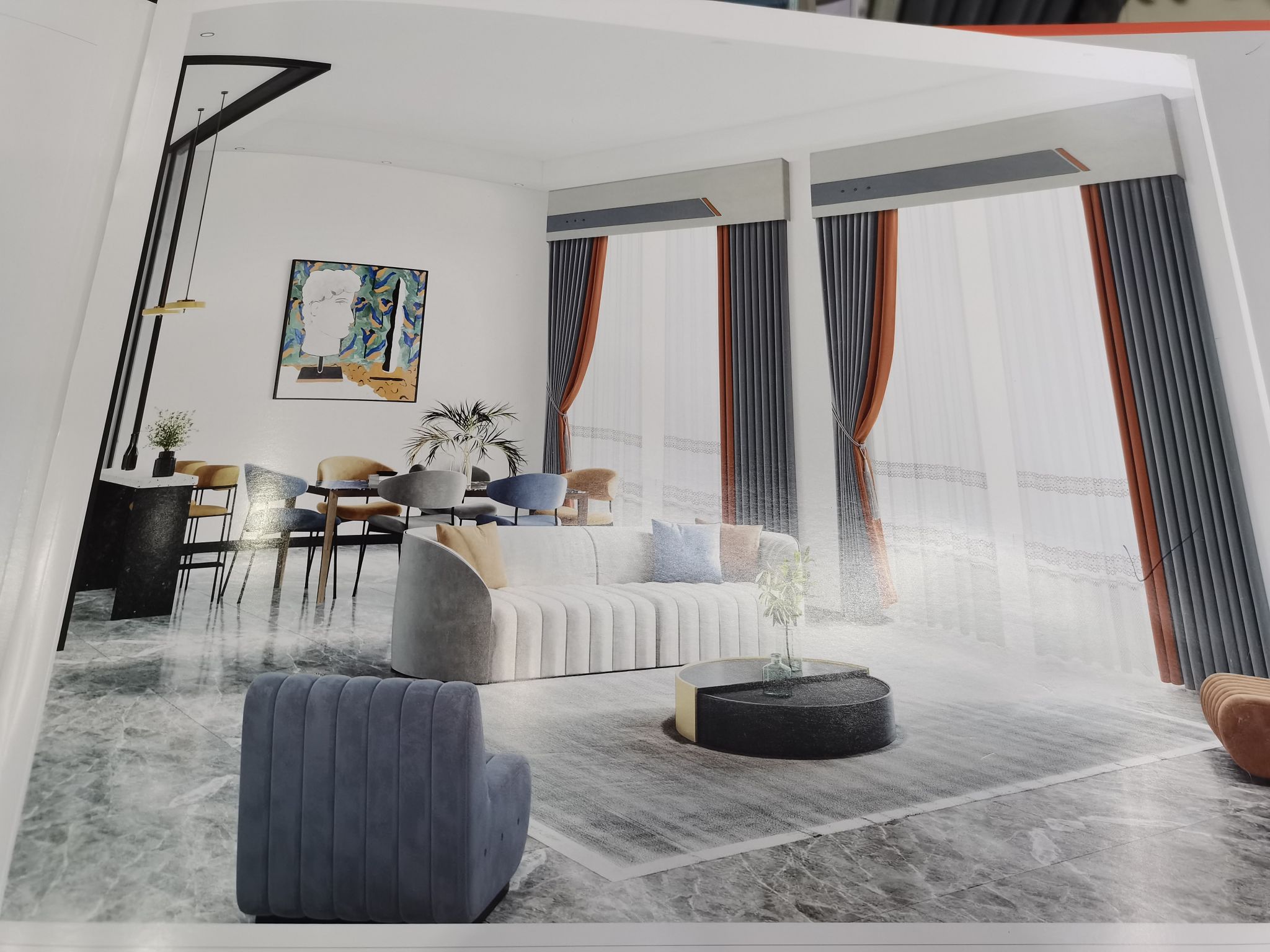 Double-Sided Cotton Hemp Jacquard Seamless Splicing Living Room Bedroom Dormitory Fashion Curtain Dark Gray Orange Red Light Gray Specification drawing